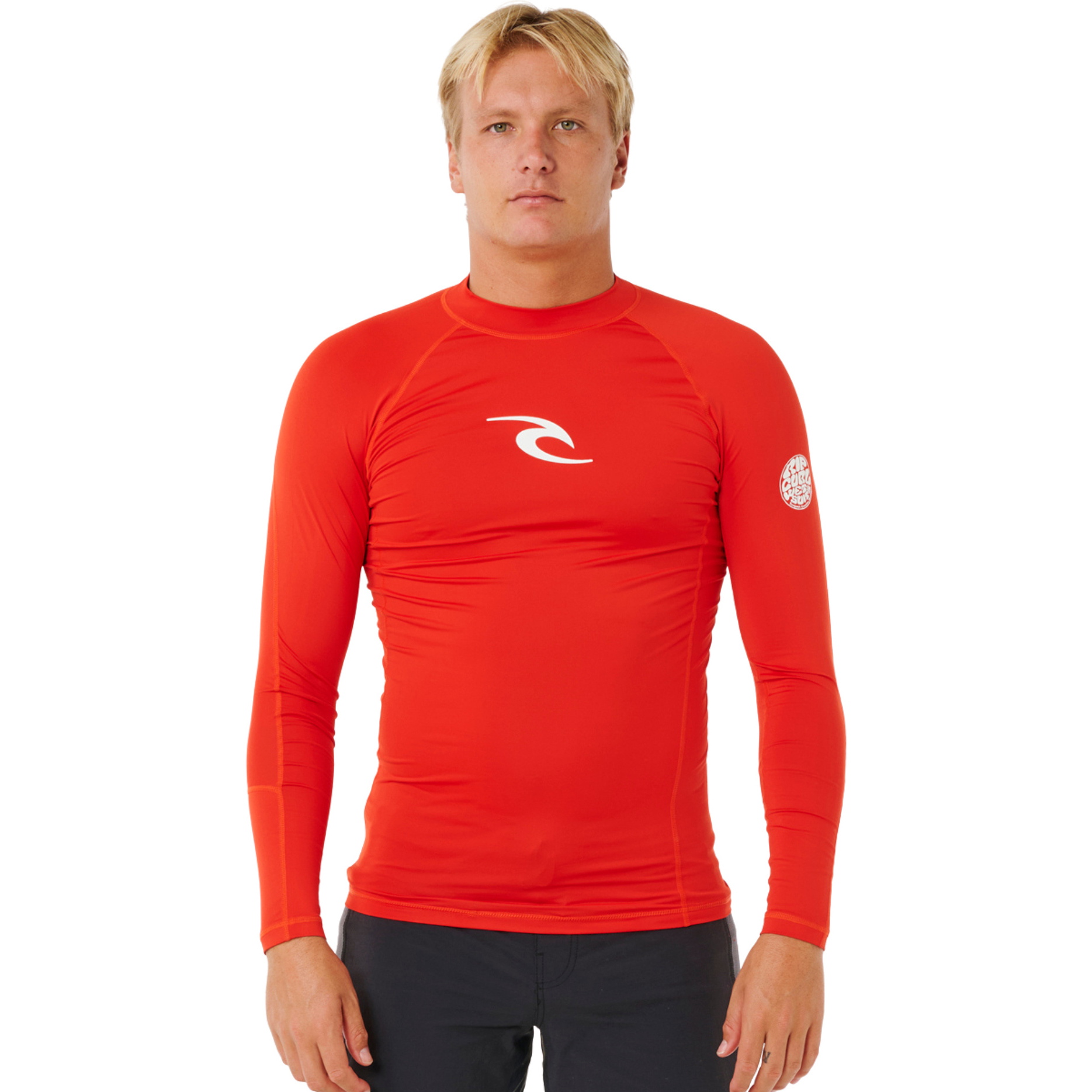 2026 Rip Curl Männer Waves UPF Performance Langarm-Lycra-Weste 16FMRV - Lava Rot